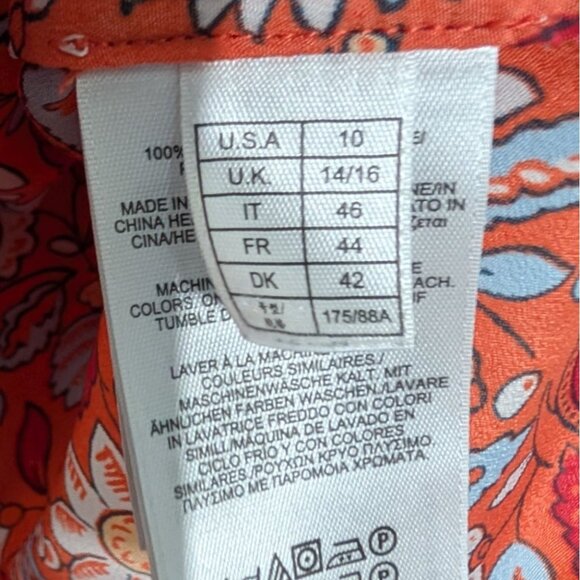 Brooks Brothers Floral Blouse Womens Size 10 Orange Sleeveless Button Up - Picture 4 of 9